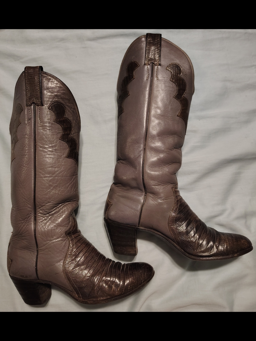 Justin Boots Two-Tone Brown Textured Western Heeled Boots